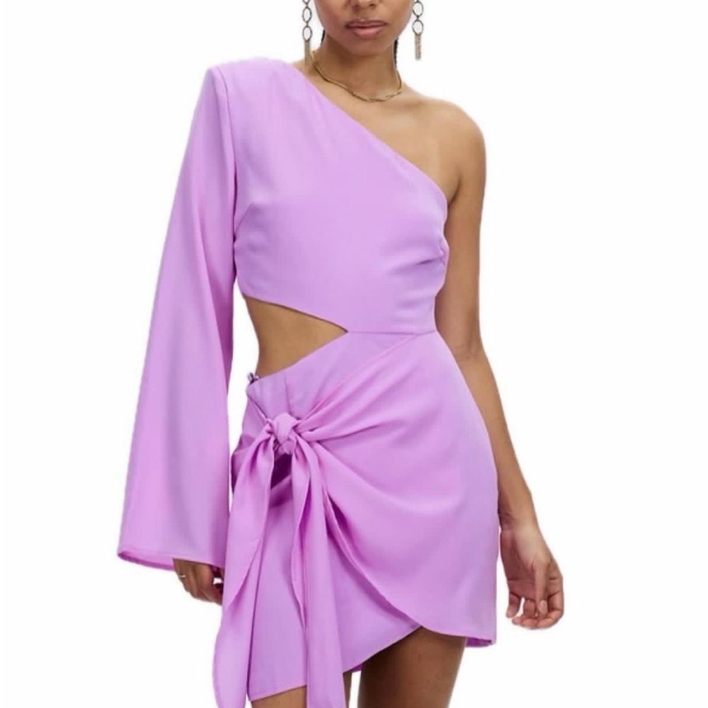 Runaway The Label - Purple One-Shoulder Cutout Tie-Waist Mini Dress